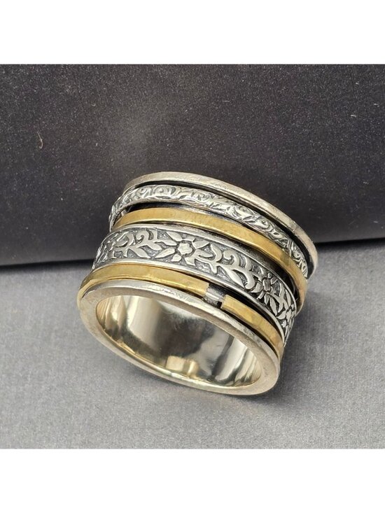 Silpada Sterling Silver Brass Spinner Ring Size 8 Wide Band Meditation Fidget - Picture 3 of 12